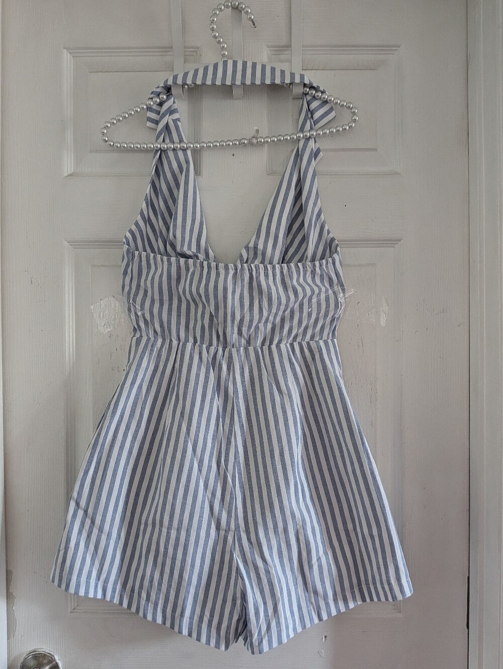 Commense Halter Tie Front Striped Romper - Picture 11 of 13